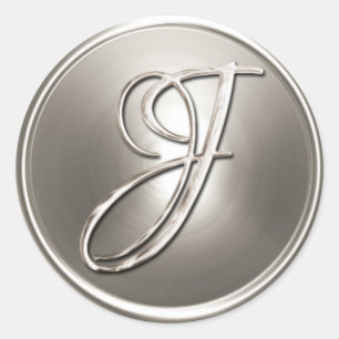 Zilveren Monogram J Enveloppe-Zegel Ronde Sticker