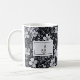 Zilveren monogram letter bloemige waterverf koffiemok
