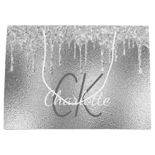 Zilveren monogram naam modern elegant groot cadeauzakje (Voorkant)