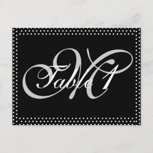Zilveren Monogram op Zwart Trouwtafel Nummer Briefkaart