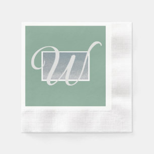 Zilveren Monogram Papieren Servetten in Saliegroen