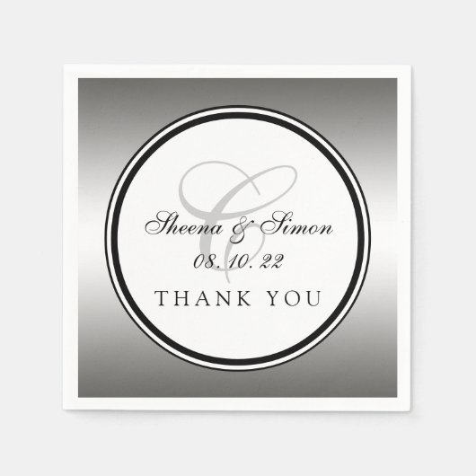 Zilveren Monogram Trouwpapier Servetten (Voorkant)