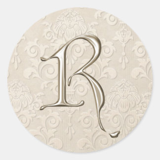 Zilveren Monogram Trouwstickers - letter R Ronde Sticker