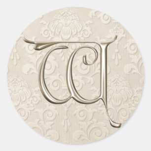 Zilveren Monogram Trouwstickers - letter W Ronde Sticker