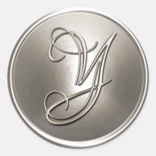 Zilveren Monogram Y Enveloppezegel Ronde Sticker