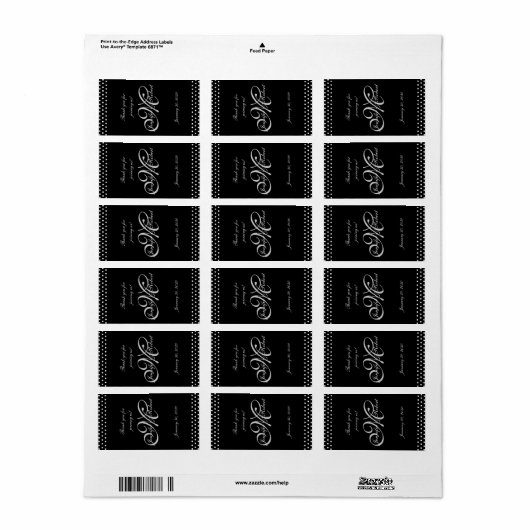 Zilveren Monogram Zwart W Polka Dot Bruiloft LipBa Etiket (Full Sheet)