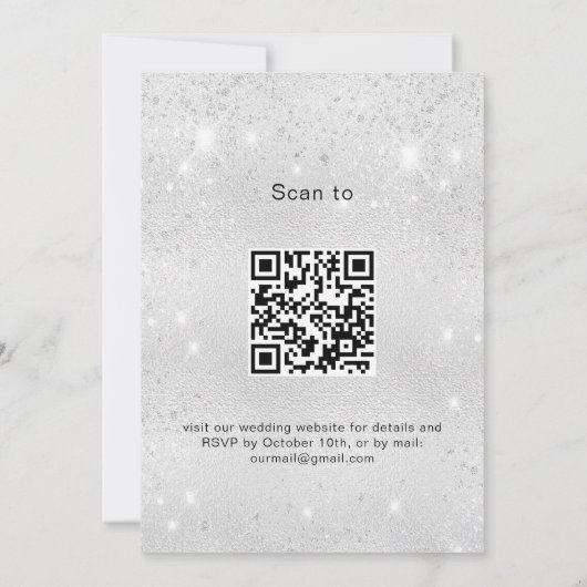 Zilveren mousserende QR-code RSVP bruiloft Kaart (Achterkant)