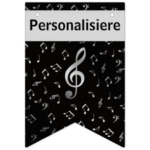 zilveren muzieknoten in zwart personaliseren vlaggetjes