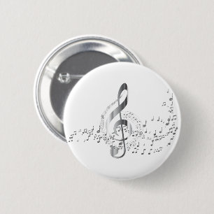 Zilveren muzieknoten ronde button 5,7 cm