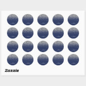 Zilveren Navy Blauwe Glitter Meisjesachtige Monogr Ronde Sticker (Vel)