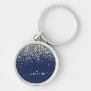 Zilveren Navy Blauwe Meisjesachtige Glitter Glans Sleutelhanger