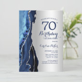 Zilveren Navy Blue Agaat 70e verjaardag Kaart (Staand voorkant)