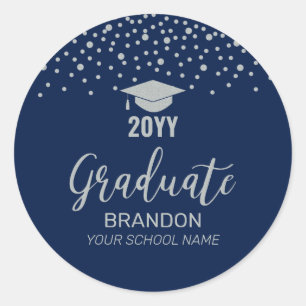 Zilveren Navy Confetti 2022 Afstudeerfeest Favor Ronde Sticker