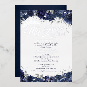 Zilveren Navy Roze Mis Quince Quinceanera Folie Uitnodiging