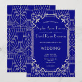 Zilveren Navyblauw Great Gatsby Art Deco Jaren 20  Kaart (Voorkant / Achterkant)