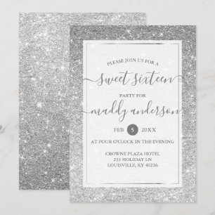 Zilveren Nep Glitter Elegante Sweet 16 Verjaardag Kaart