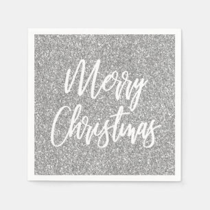 Zilveren Nep Glitter Prettig Kerstmis Calligrafie Servet