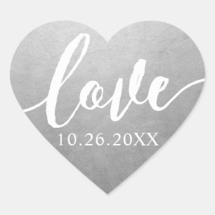 Zilveren nepfolie Liefde Script Trouwdatum Hart Sticker