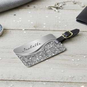 Zilveren nepgloei glitter glamour glans gepersonal bagagelabel