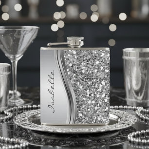 Zilveren nepschitter glitter glamour glans geperso heupfles
