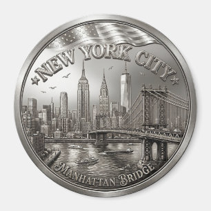 Zilveren New York City Skyline Souvenirmagneet Magneet