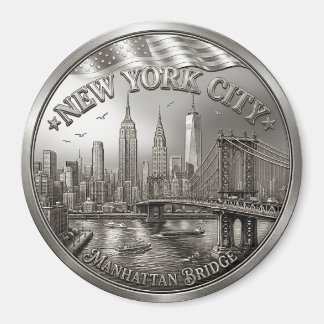 Zilveren New York City Skyline Souvenirmagneet Magneet