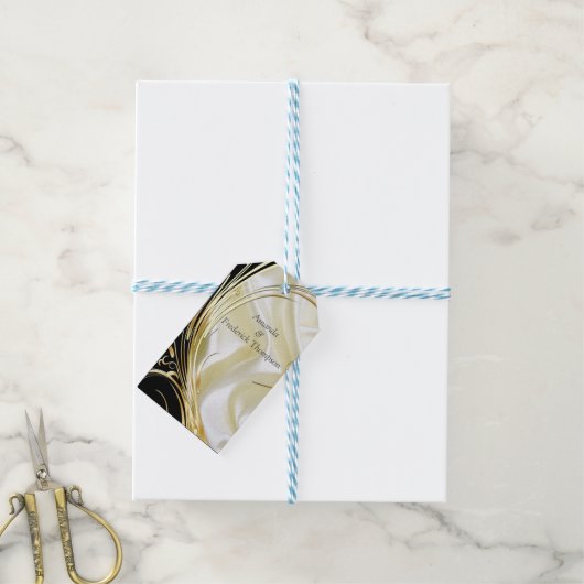 Zilveren of gouden Abstracte bloemen op zijde - Zi Cadeaulabel (Met Touw)