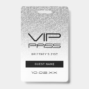Zilveren Ombre Glitter Glam VIP Pas 21e Verjaardag Badge