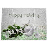 Zilveren Ornament Wit Lint Kerstcadeauzak Groot Cadeauzakje (Achterkant)