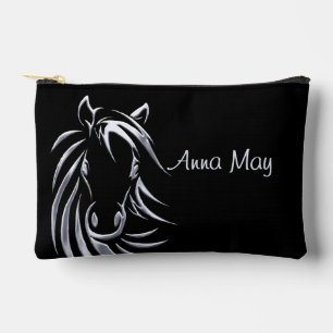 Zilveren Paard Hoofd op Zwart Gepersonaliseerd Scr Etui