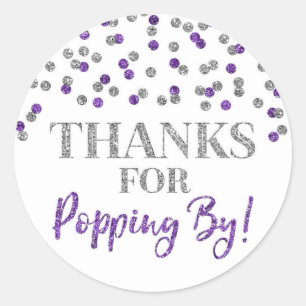 Zilveren Paarse Confetti Bedankt voor Popping By Ronde Sticker