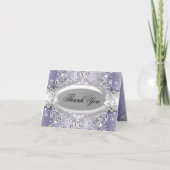 Zilveren & Paarse Damask Pearl Dank u kaart (Voorkant)