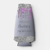 Zilveren paarse glitterslijpsels voor verjaardag flesjeskoeler (Voorkant)