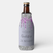 Zilveren paarse glitterslijpsels voor verjaardag flesjeskoeler (Fles Voorkant)