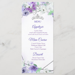 Zilveren & Paarse Jurken Quinceañera Menu Kaart