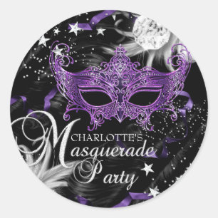 Zilveren Paarse Masker Star Night Masquerade Stick Ronde Sticker