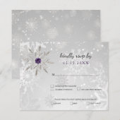zilveren paarse sneeuwvlokken winterbruiloft rsvp kaartje (Voorkant / Achterkant)