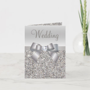 Zilveren pailletten, Bow & Diamant Bruiloft uitnod