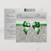 Zilveren pailletten Kerst Party Groene Diamant Bow Kaart (Voorkant / Achterkant)