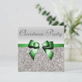 Zilveren pailletten Kerst Party Groene Diamant Bow Kaart (Staand voorkant)