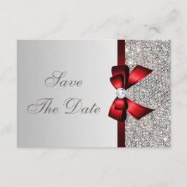 Zilveren Pailletten, Rode Strik & Diamant Save the Date
