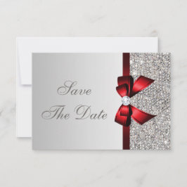Zilveren Pailletten, Rode Strik & Diamant Save the Date