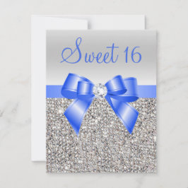 Zilveren pailletten Royal Blue Bow Sweet 16 Kaart