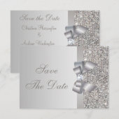 Zilveren pailletten, strik en diamant save the dat save the date (Voorkant / Achterkant)