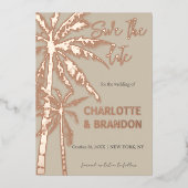 Zilveren palmbomen strand bruiloft folie uitnodiging (Voorkant)