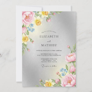 Zilveren Pastel Ranunculus Eucalyptus Bruiloft Kaart