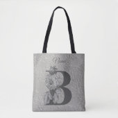 Zilveren Pioen Elegante Monogram Initiaal B Naam Draagtas (Voorkant)
