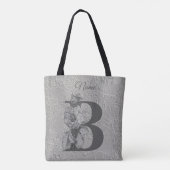 Zilveren Pioen Elegante Monogram Initiaal B Naam Draagtas (Achterkant)