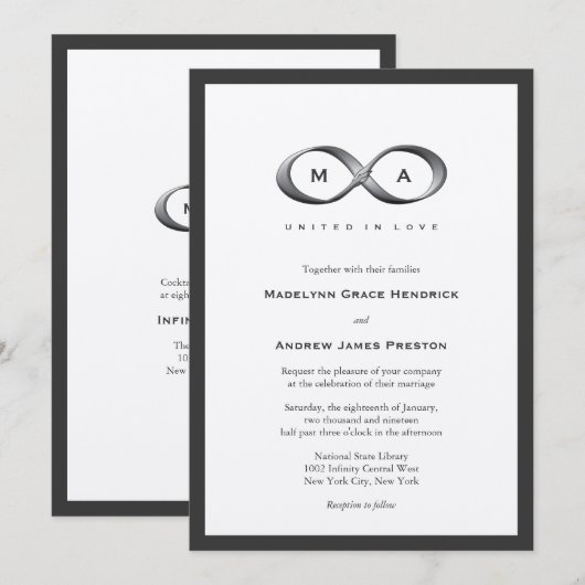 Zilveren Platinum Infinity Hand gesp bruiloft uitn Kaart (Voorkant / Achterkant)