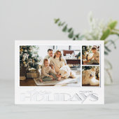 Zilveren Prettig Vakantie Meerdere Foto's Folie Feestdagenkaart (Staand Voorkant)